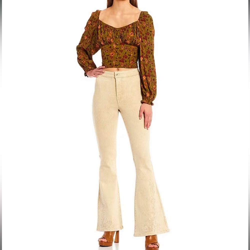 Chelsea & Violet Cream Flare Wide Leg Jeans